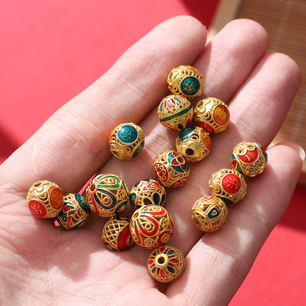1pcs สไตล์โบราณ Alluvial Gold Cloisonne เคลือบ Burning หยดน้ํามันสี Retention Spacer ลูกปัดสร้อยข้อมือลูกปัด DIY สร้อยข้อมือ Lucky รอบลูกปัด