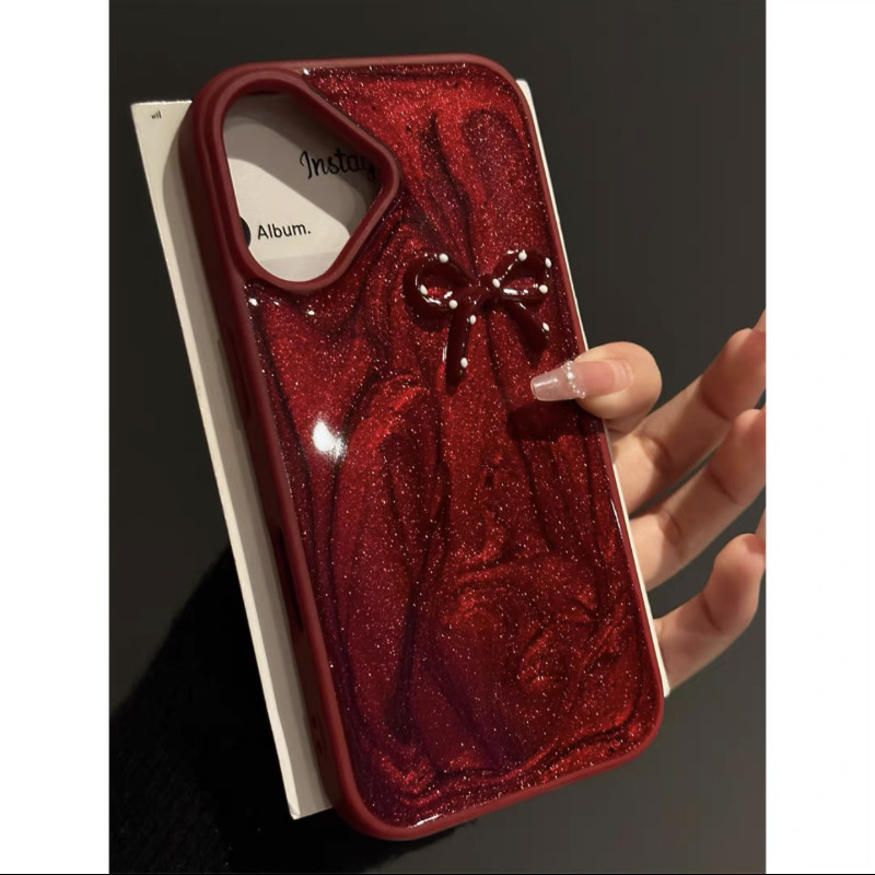 หรูหราdroppingกาวglitter Bowknotเคสโทรศัพท์สําหรับiPhone16 15 14 13 12 11 Pro Maxกันกระแทกกล้องป้องกันDrop-proof Hardปกหลัง