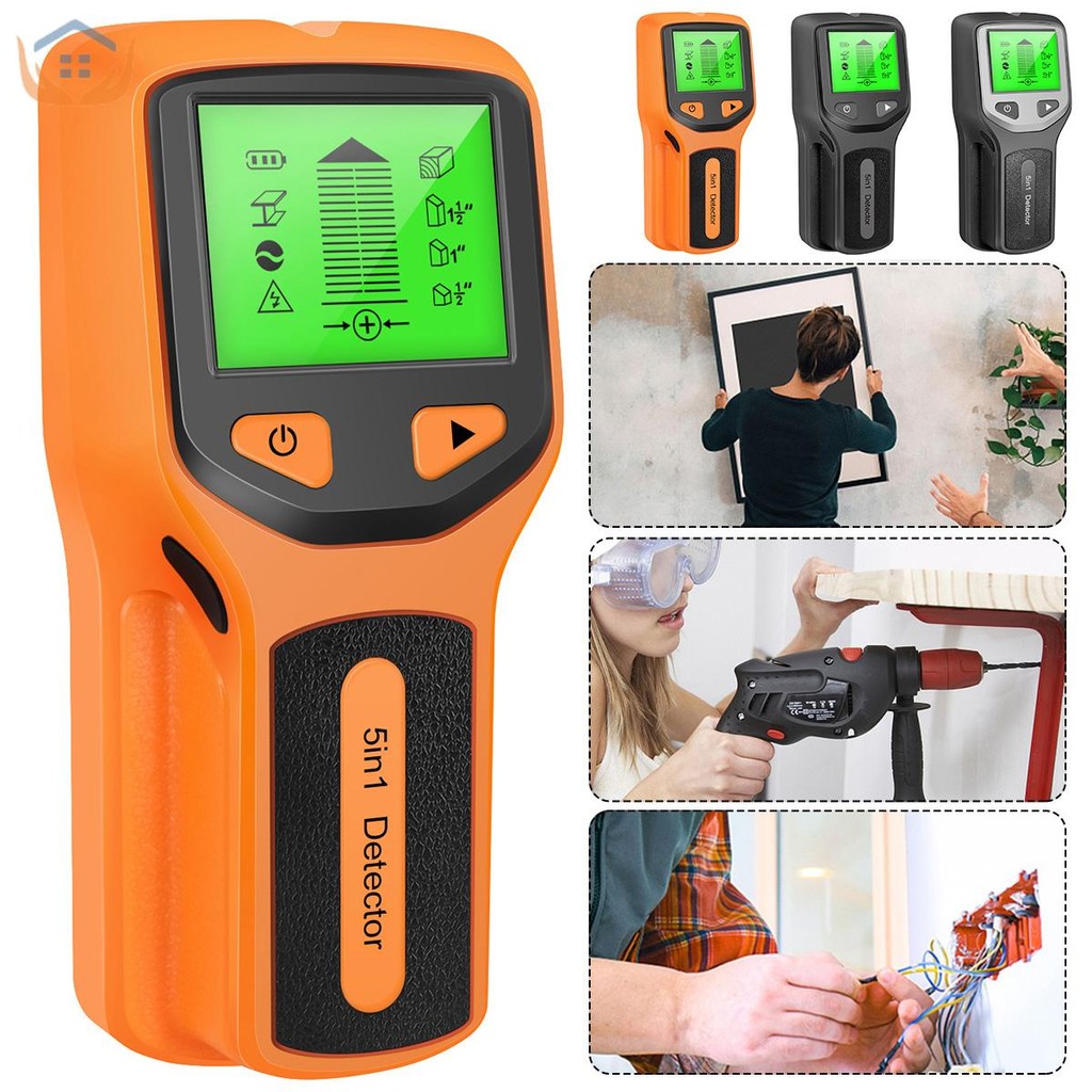 5 in 1 Studs Finder เครื่องสแกนผนังไฟฟ้าโลหะไม้ AC แรงดันไฟฟ้า Live Wire Wall Detector พร้อมจอแสดงผล LCD SHOPTKC0122