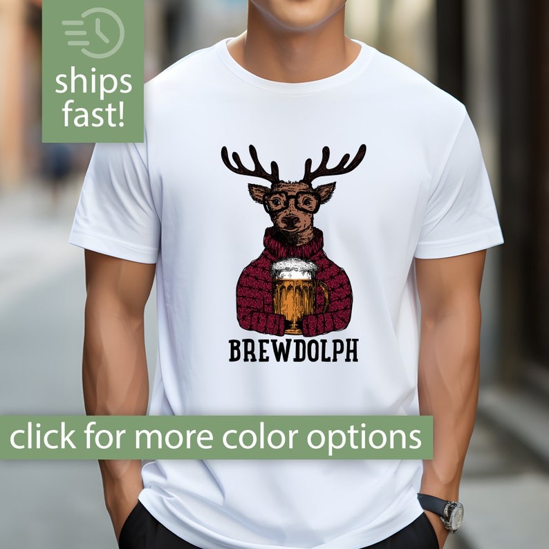 Christmas Beer Shirt for Beer Lover Gift for Men, Brewdolph Funny Christmas Shirt for Men, Christmas