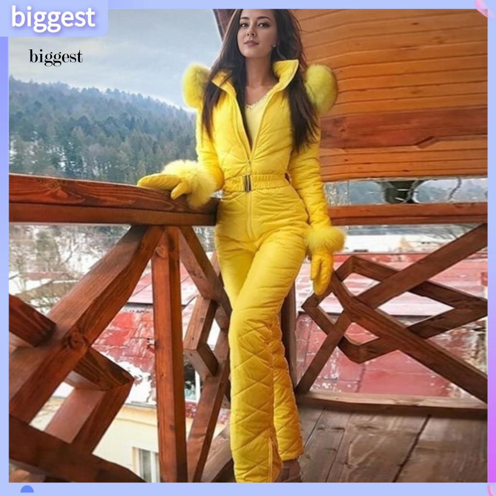 Bgt ชุดจั๊มสูทสกีกันน้ําชุดกันหนาวสําหรับฤดูหนาวของผู้หญิงพร้อมถุงมือและฮู้ดชุดสกีกันลมสําหรับกีฬากลางแจ้ง