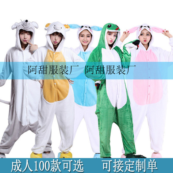 ชุดนอน ชุดมาสคอต ฤดูใบไม้ร่วงและฤดูหนาวผ้าสักหลาดราศีหนูไก่สัตว์ onesie งูสีเขียวผู้ใหญ่เด็กการ์ตูนช