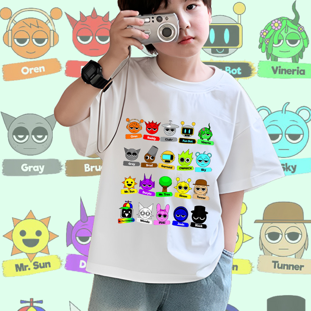 เด็ก เสื้อยืด Sprunki สำหรับเด็ก เสื้อยืดเล่นเกมสำหรับเด็ก เกม วิดีโอเกมสำหรับเด็ก 100CM-150CM