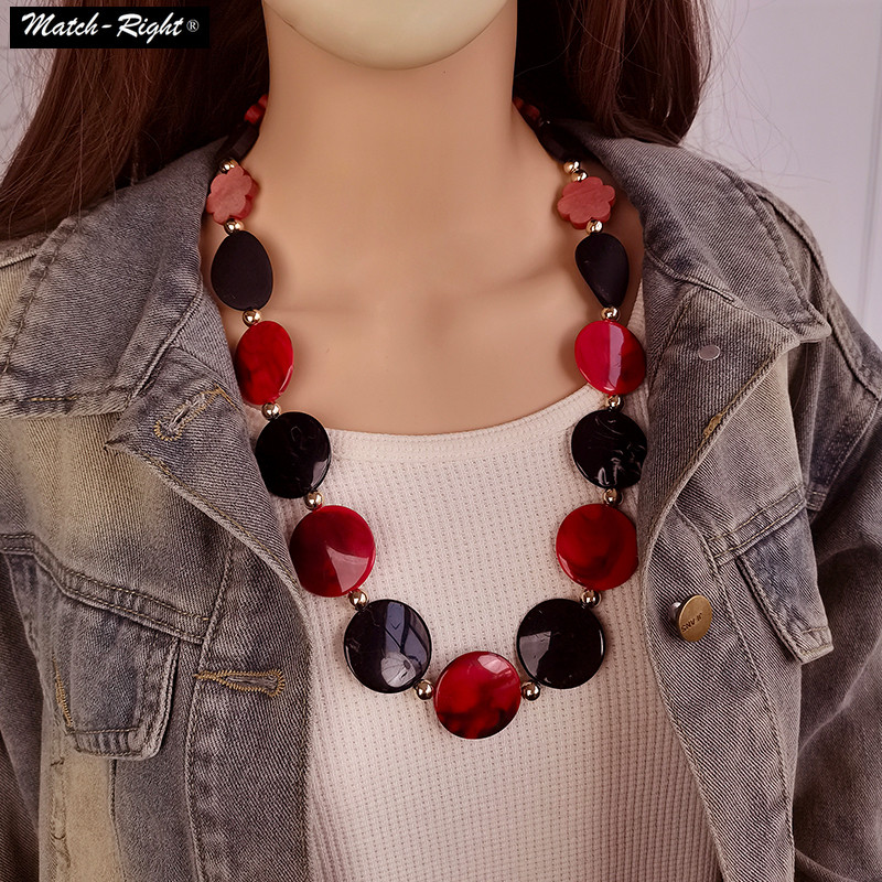 โบฮีเมีย ย้อนยุค ลูกปัด สร้อยคอ หลากสี เรซิน หิน ชนเผ่า สร้อยคอยาว สําหรับของขวัญ ปาร์ตี้ ประจําวัน