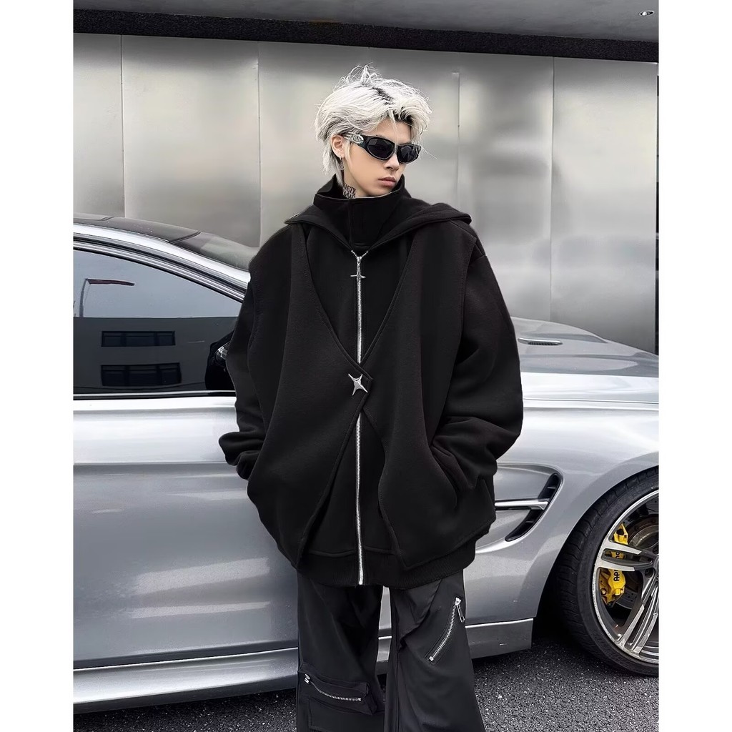 แฟชั่นhoodieแจ็คเก็ตสําหรับชายอเมริกันhoodieแจ็คเก็ตunisexหลวมhigh Streetเสื้อสเวตเตอร์ถักสําหรับผู้