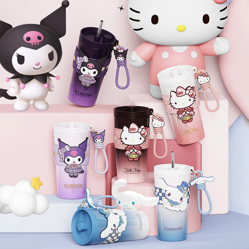 Sanrio ถ้วยกาแฟหลอดสแตนเลสแก้วเก็บความร้อนมูลค่าสูงเดสก์ท็อปรถพกพาถ้วยพกพา