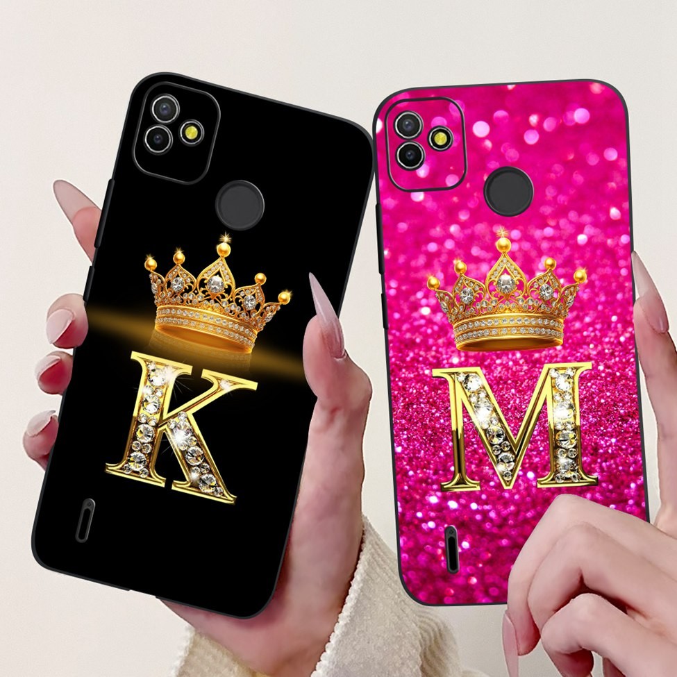 Tecno Pop5 BD2 BD2d ฝาหลัง Tecno Pop 5 กรณีแฟชั่นหรูหรา AZ ตัวอักษรมงกุฎซิลิโคนอ่อนนุ่มเคสโทรศัพท์ BD2p BD3 BD1