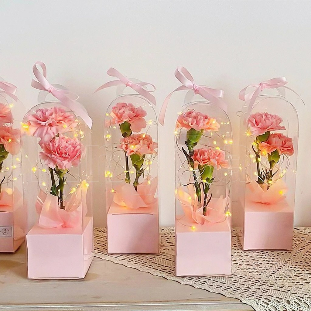 กล่องของขวัญดอกไม้วันวาเลนไทน์ ที่ใส่มือเดี่ยว ช่อกุหลาบ ถุงของขวัญสีชมพู บรรจุภัณฑ์โปร่งใส พีวีซี กล่องห่อดอกไม้ ทําเอง - รูปที่ 6