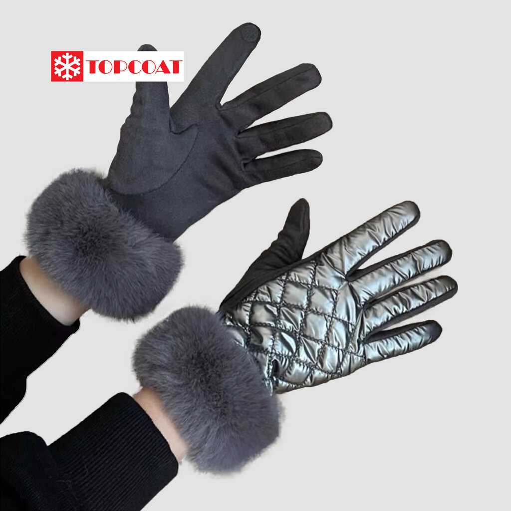 TOPCOAT ถุงมือกันหนาวมีเฟอร์ ผ้ากำมะหยี่สามารถทัชสกรีนได้ ลายตาราง อุณหภูมิได้ถึง 0 องศา (1 คู่) Freesize