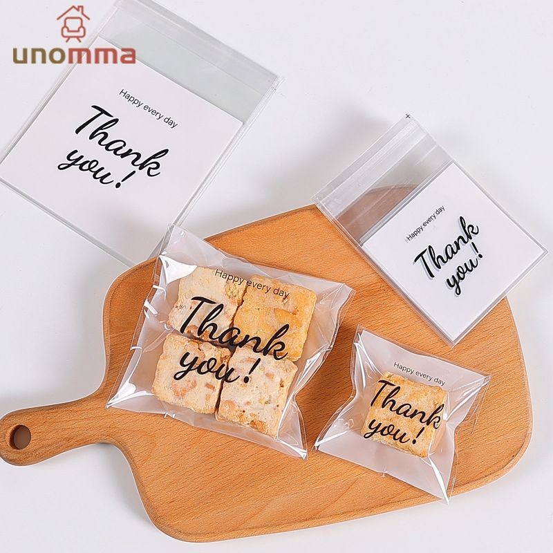 🎈100pcs ถุงกาวตนเอง ถุงบรรจุอาหาร โปร่งใส ถุงบรรจุภัณฑ์คุกกี้ unomma
