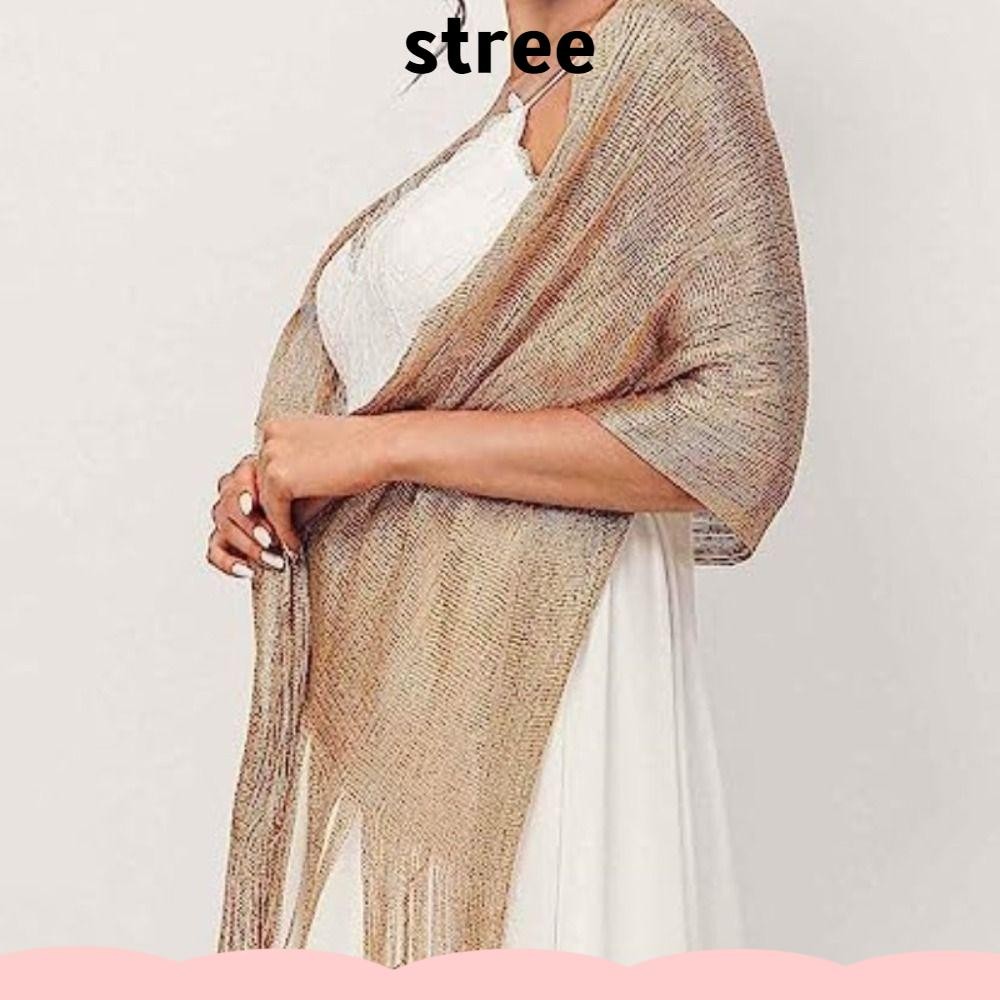 Stree ชุดเดรสผ้าคลุมไหล่, ผ้าพันคอพู่สีเงินสีทอง, ฤดูร้อนอารมณ์หรูหราป้องกันแสงแดด Pashmina สําหรับผู้หญิง