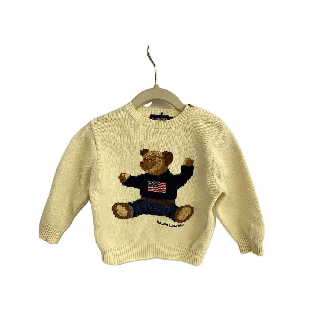 Ralph LAUREN KIDS SWETER KNIT 90cm COTTON WHT POLO BEAR ส่งตรงจากญี่ปุ่น มือสอง
