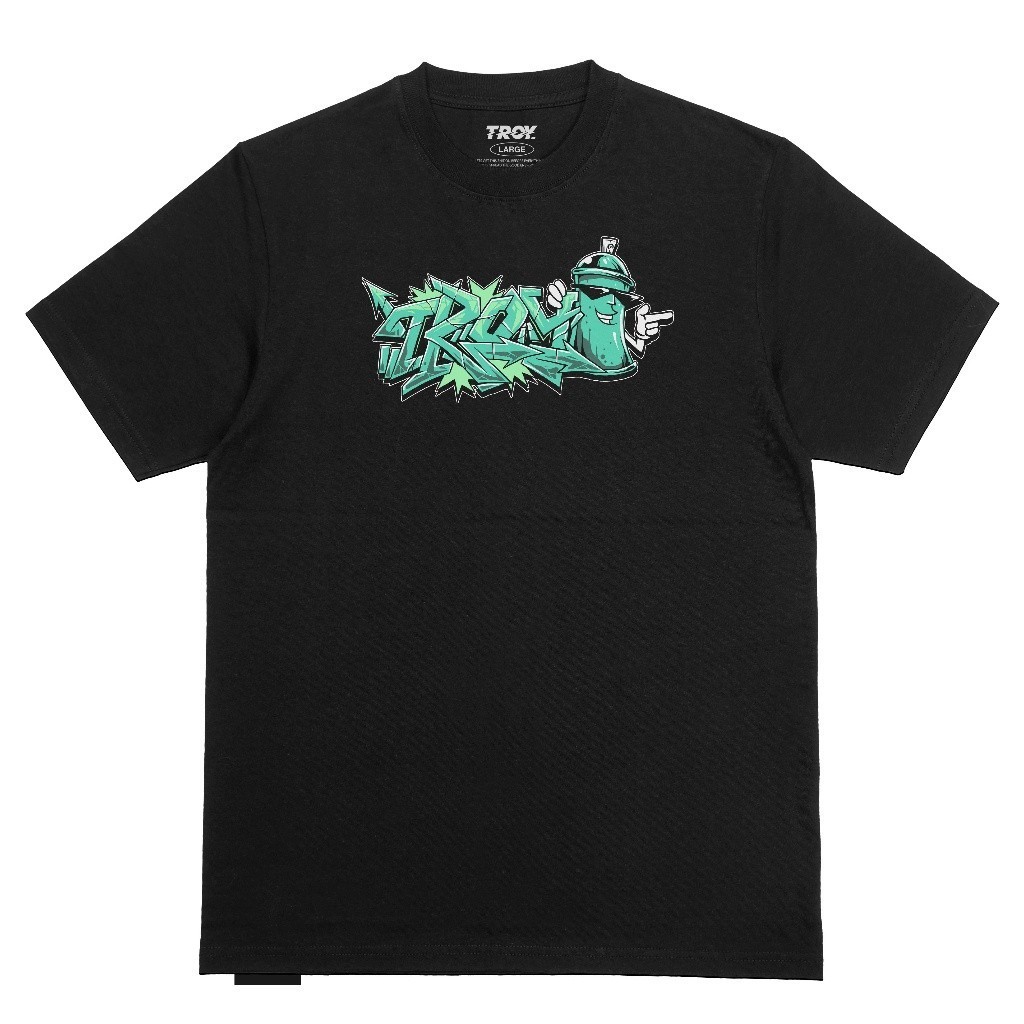 Hitam Troy Company Tshirt Black Graffiti Green Pylox - เสื้อยืดผู้ชายแขนสั้นสีดํา MT 2210