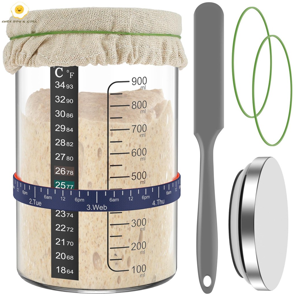 7 ชิ้น Sourdough Starter Jar ขนาด 900 มล.ขนาดใหญ่ความจุ Sourdough Starter คอนเทนเนอร์แก้ว Sourdough 