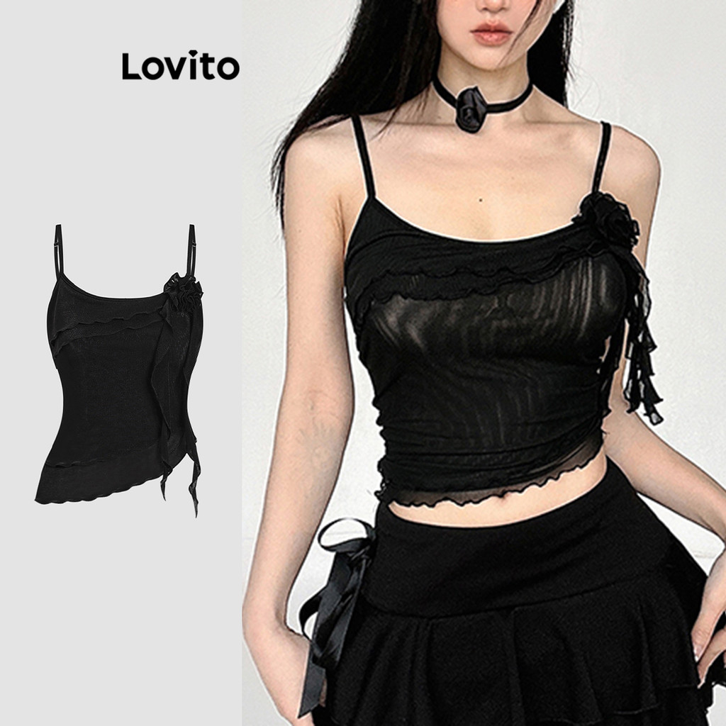 Lovito เสื้อกล้ามตาข่ายสีตัดกันสุดเซ็กซี่สำหรับผู้หญิง L110AD307