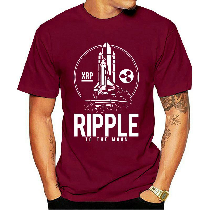 เสื้อยืดผ้าฝ้ายผู้ชาย New Ripple To The Moon TShirt -BTC XRP -Bitcoin Crypto 2024 T เสื้อตลก Tops Te