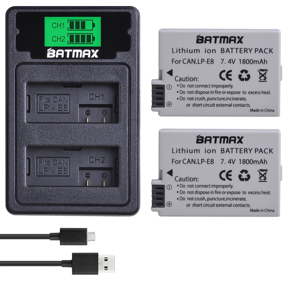 2Pc LP-E8 LP E8แบตเตอรี่ Bateria LCD USB Charger Type C สำหรับ Canon 550D 600D 650D 700D X4 X5 X6i X