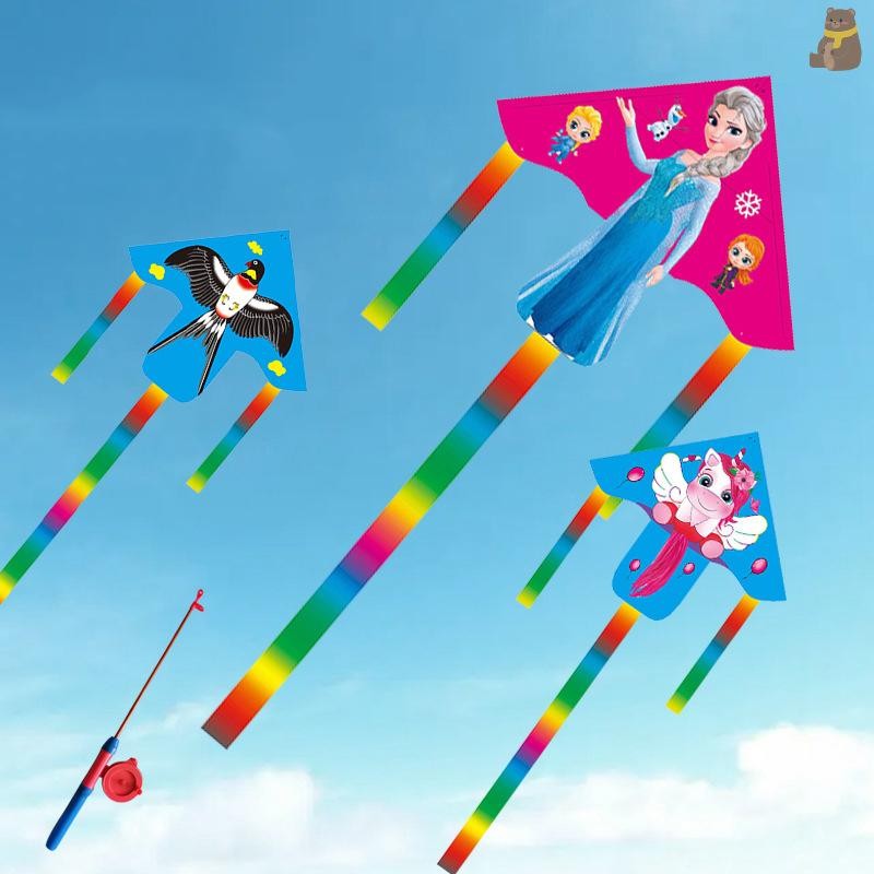 [เผชิญ] 1เซ็ตการ์ตูนเด็กว่าวของเล่นพลาสติกขนาดเล็กว่าว + 40เซนติเมตรมือเบรกคันเบ็ดของเล่นกลางแจ้งสําหรับของขวัญเด็ก ไทย