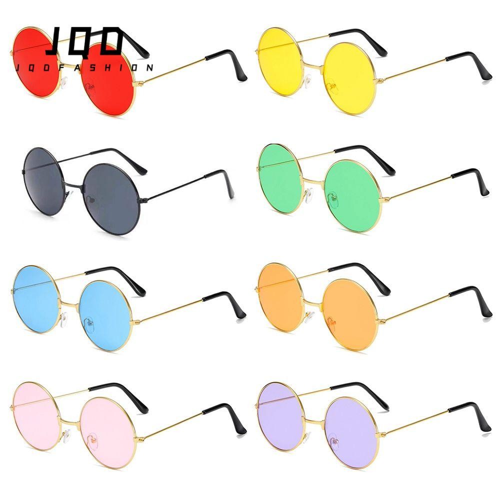 JQD แว่นกันแดดทรงกลมแฟชั่น Disco Hippie Circle Glasses
