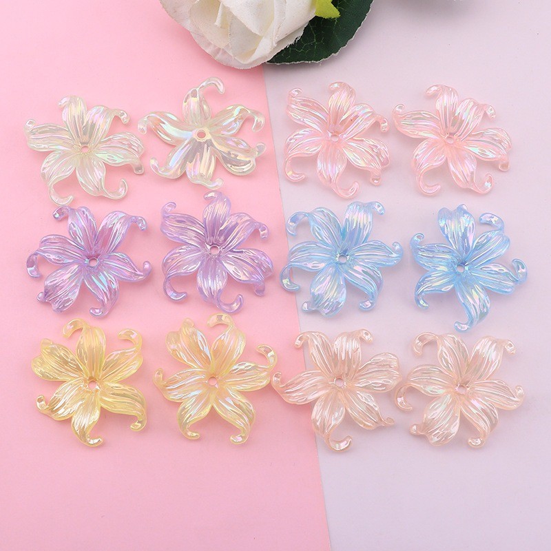 10 ชิ้น/เซ็ตหกกลีบ Pearlsent ดอกไม้ลูกปัด DIY เรซิ่นจี้เครื่องประดับ Embellishment อุปกรณ์เสริม