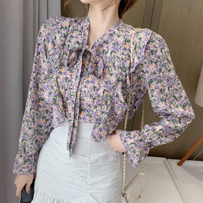 Office Lady Casual เสื้อผู้หญิงเสื้อผ้า Plus ขนาดใหม่เสื้อชีฟองผู้หญิงแขนยาวพิมพ์ Flora Tops Blusa