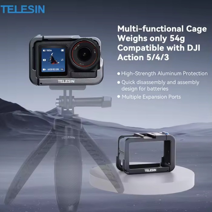 TELESIN S6-FMS-13-DJ กรอบป้องกันสําหรับ DJI OSMO Action 3 4 5 Pro Double Clod รองเท้าอลูมิเนียมอัลลอ