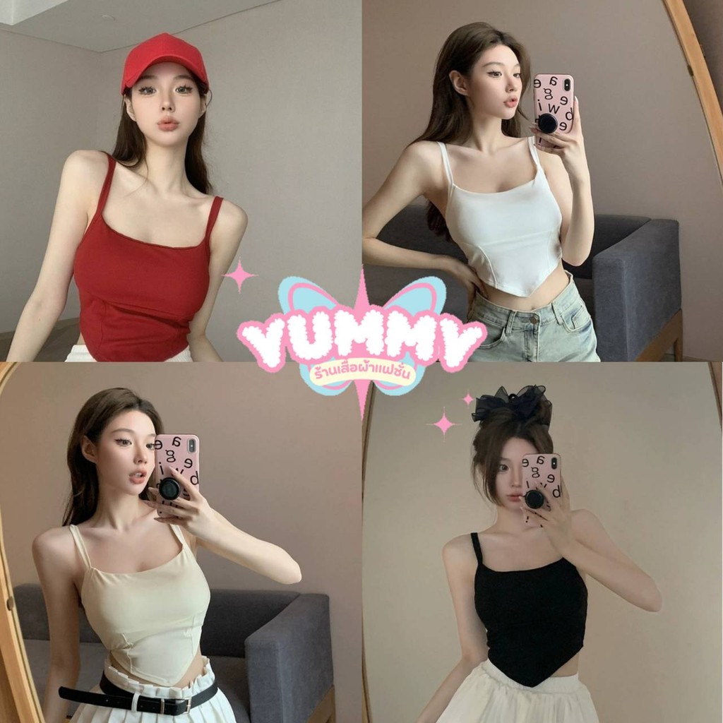 🎀Yummy Shop🎀พร้อมส่ง (FY703) -H เสื้อกล้าม มีฟองน้ำ มี5สี พาสเทลน่ารัก