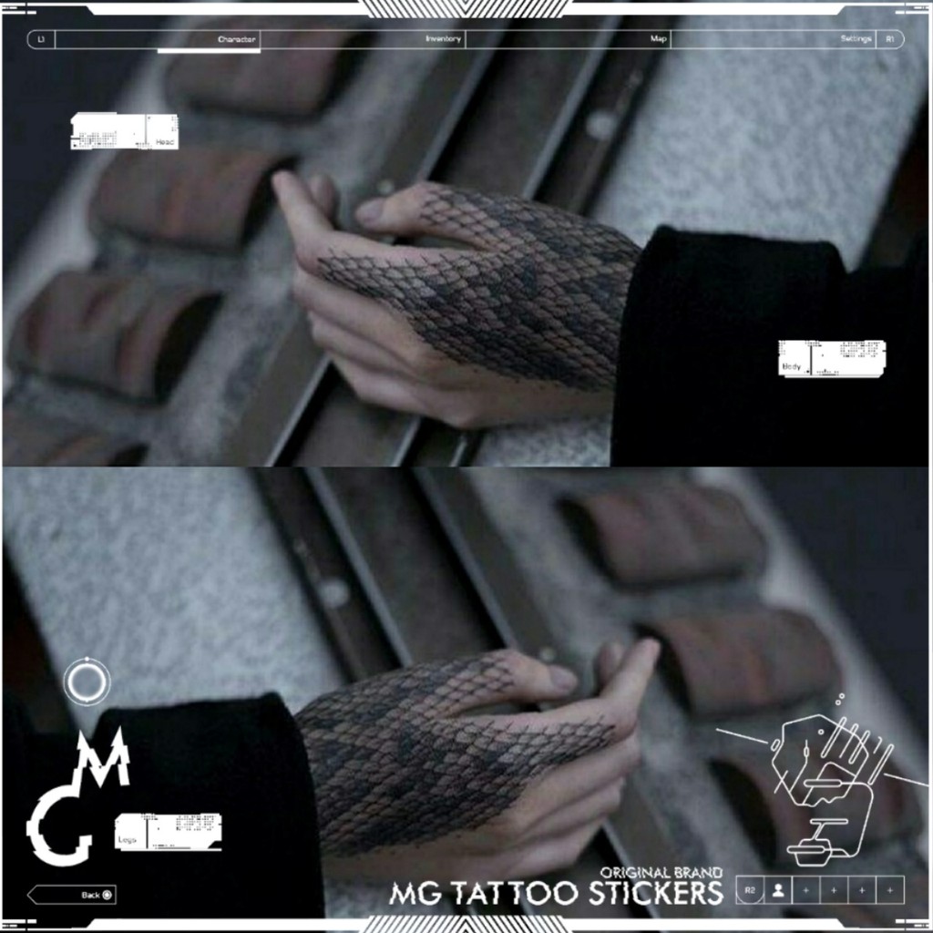 M MG tattoo Cold Blood Animal Alternative Dark Snake-Shaped Scale Pattern Creative tattoo Sticker Me