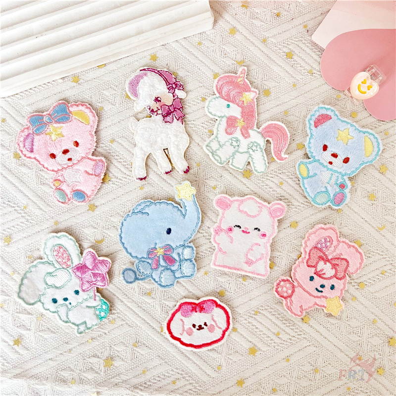 ❁ Q Sweet Animals - Elephant / Unicorn / Rabbit / Bear Plush Self-กาวสติกเกอร์ Patch ❁ 1 ชิ้น DIY เย็บบนเหล็กบนป้ายเสื้อผ้าเย็บปักถักร้อย