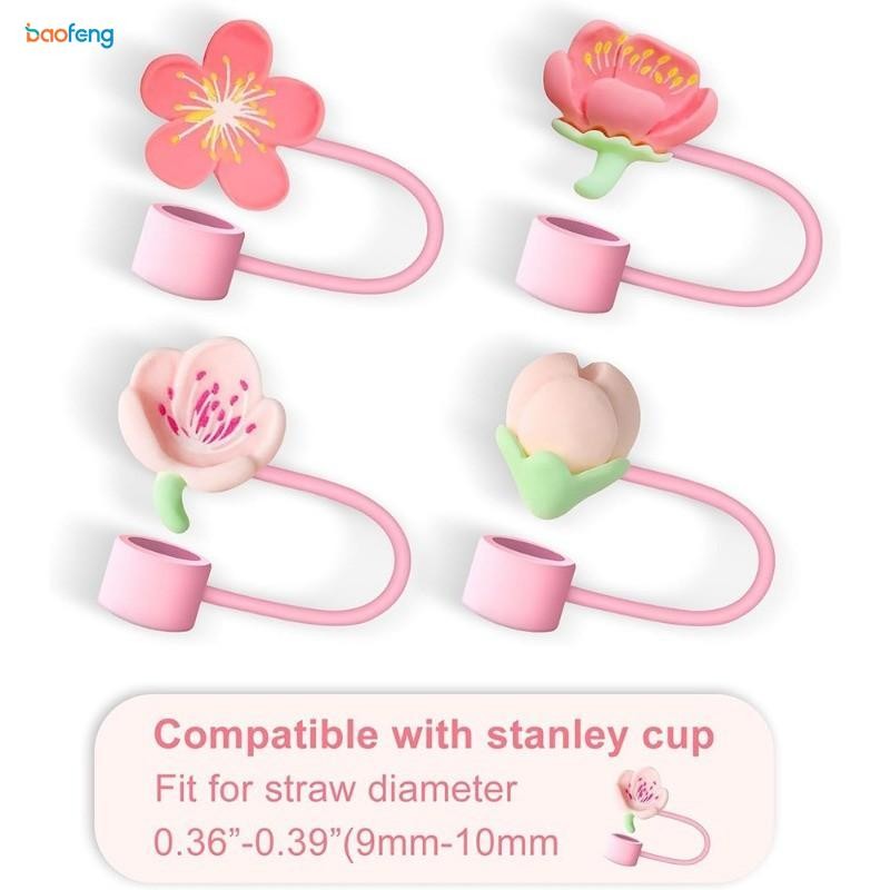 10มิลลิเมตรฝุ่นหลอดปกน่ารักหมวกฟางฝาซากุระรูปแบบหลอดเคล็ดลับซิลิโคนป้องกันฟางฝาสําหรับสแตนลีย์ แก้วน้ํา - รูปที่ 3