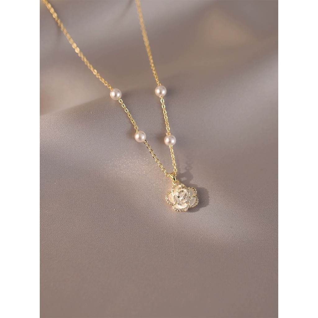 MAWAR สร้อยคอทองคําลายดอกไม้ดอกกุหลาบที่สวยงามสําหรับผู้หญิง SOS 1179