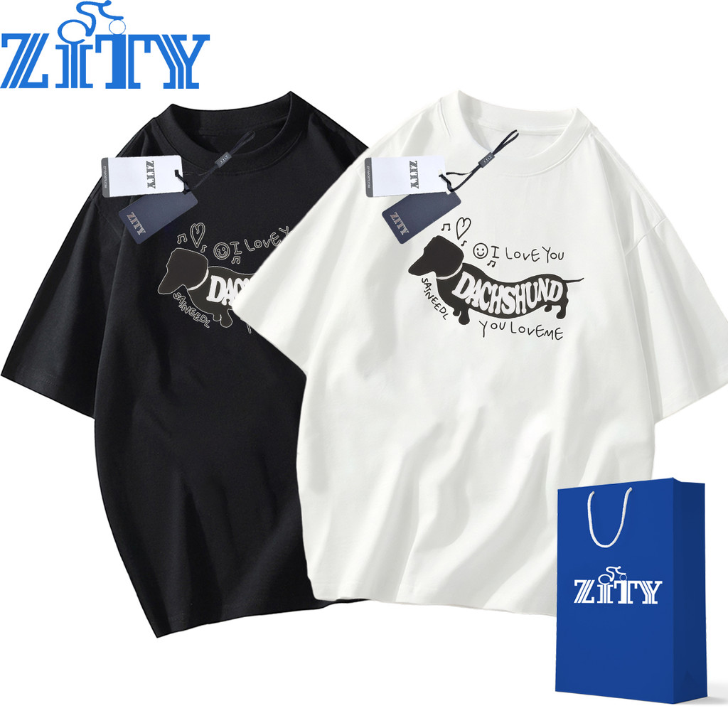 ZITY เสื้อยืดแขนสั้น oversize เนือ้ผ้าน้ำหนักเบา ผู้ชายสไตล์เกาหลี คอกลม คอกลม ✨ผ้าฝ้าย 100% ✨PODL152