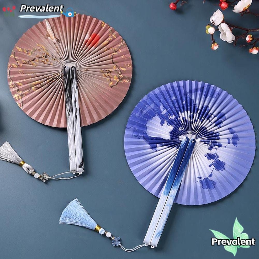 PREVA พัดลมกระดาษพับได้, พัดลมวงกลมพลาสติกกระดาษ, พัดลมตกแต่ง Elegent พู่สีสันสดใสแบบพกพาของขวัญ