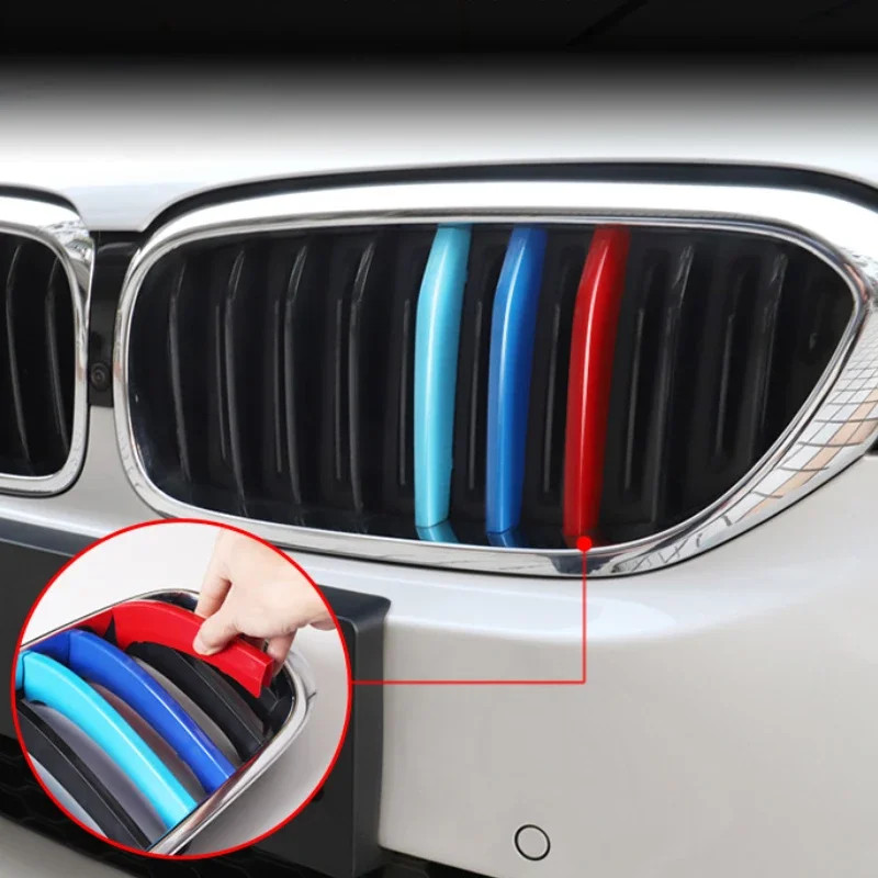รถด้านหน้า Grille Stripes ครอบคลุมตารางแถบคลิป Trim สําหรับ BMW 5 Series E60 E61 F10 G30 รถอุปกรณ์เสริม