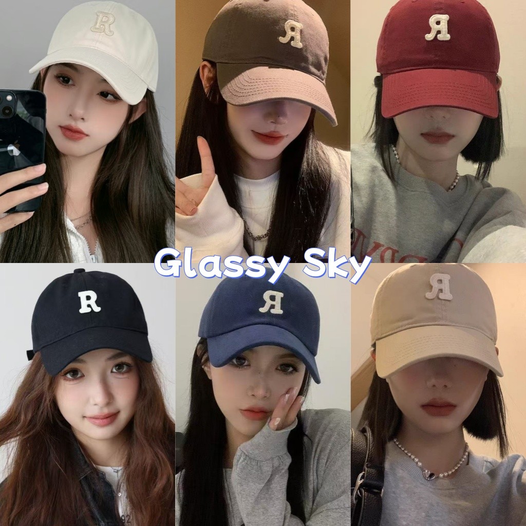 Glassy Sky💖พร้อมส่ง💖เกาหลีแฟชั่นผ้าฝ้ายปักตัวอักษรเบสบอลหมวกส่าห รับผู้หญิงผู้ชายคุณภาพสูงไหม่(MK-4)