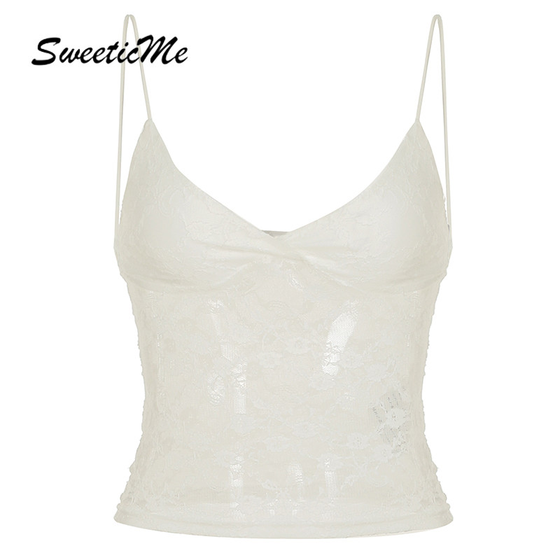 SweeticMe ผู้หญิง 2025 ใหม่แฟชั่นวันหยุดลําลองเซ็กซี่ลูกไม้ดูผ่านสายรัดเสื้อกล้าม Camisole