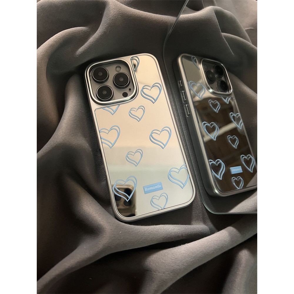 Huiwanju กรอบเงินกระจกแบบเต็มหน้าจอ blue love ที่ใช้งานได้ iPhone16promax เคสโทรศัพท์มือถือ 15promax ใหม่ Apple 14promax กระจก 13pro เคสป้องกัน