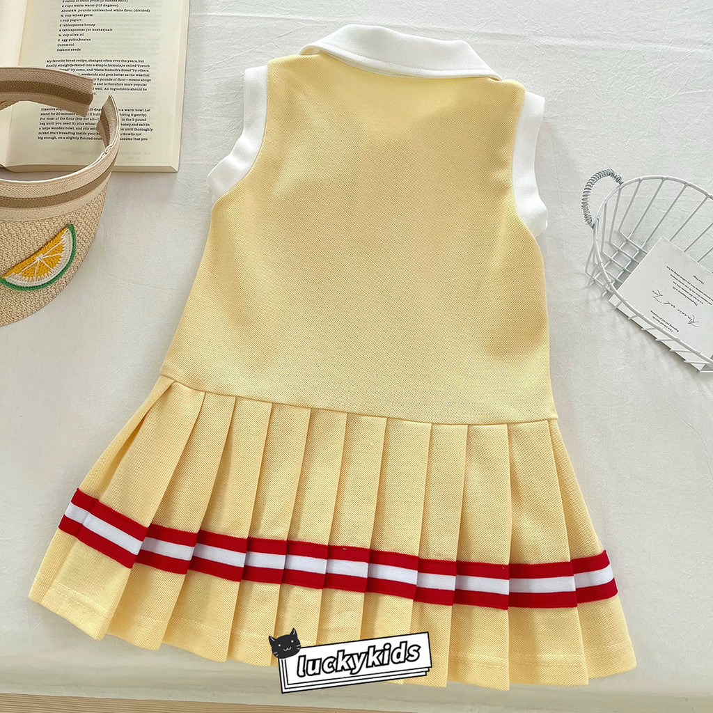 [แถมกระเป๋า]เด็กทารกฤดูร้อน สไตล์วิทยาลัย โปโล คอปก เสื้อแขนกุด+กระโปรงพลีท/เดรสกันแดด - รูปที่ 5