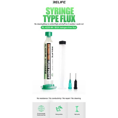 ฟลักซ์หลอด ปลอดสารฮาโลเจน/ตะกั่ว Relife RL-422S-IM ความหนืดสูง