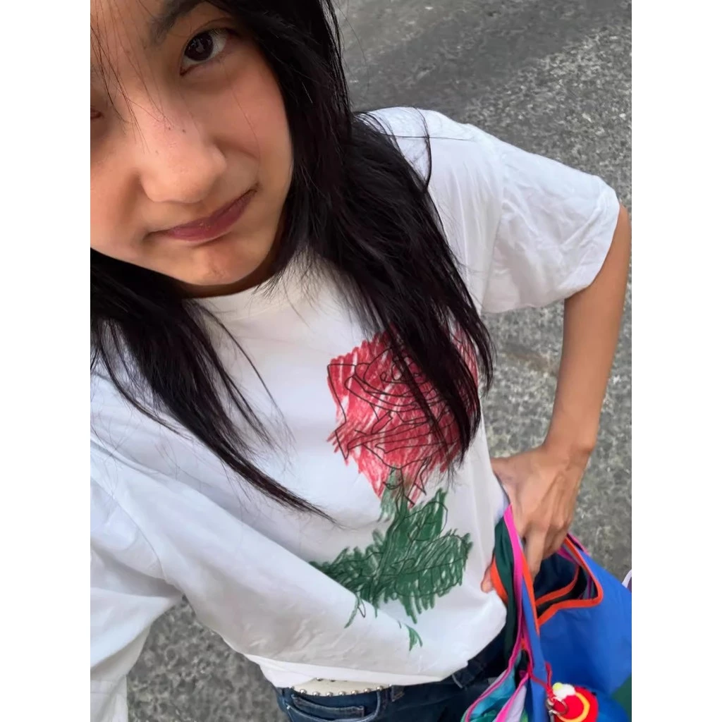 เสื้อยืดแขนสั้นลายดอกกุหลาบ สไตล์เกาหลี thumbnail 4