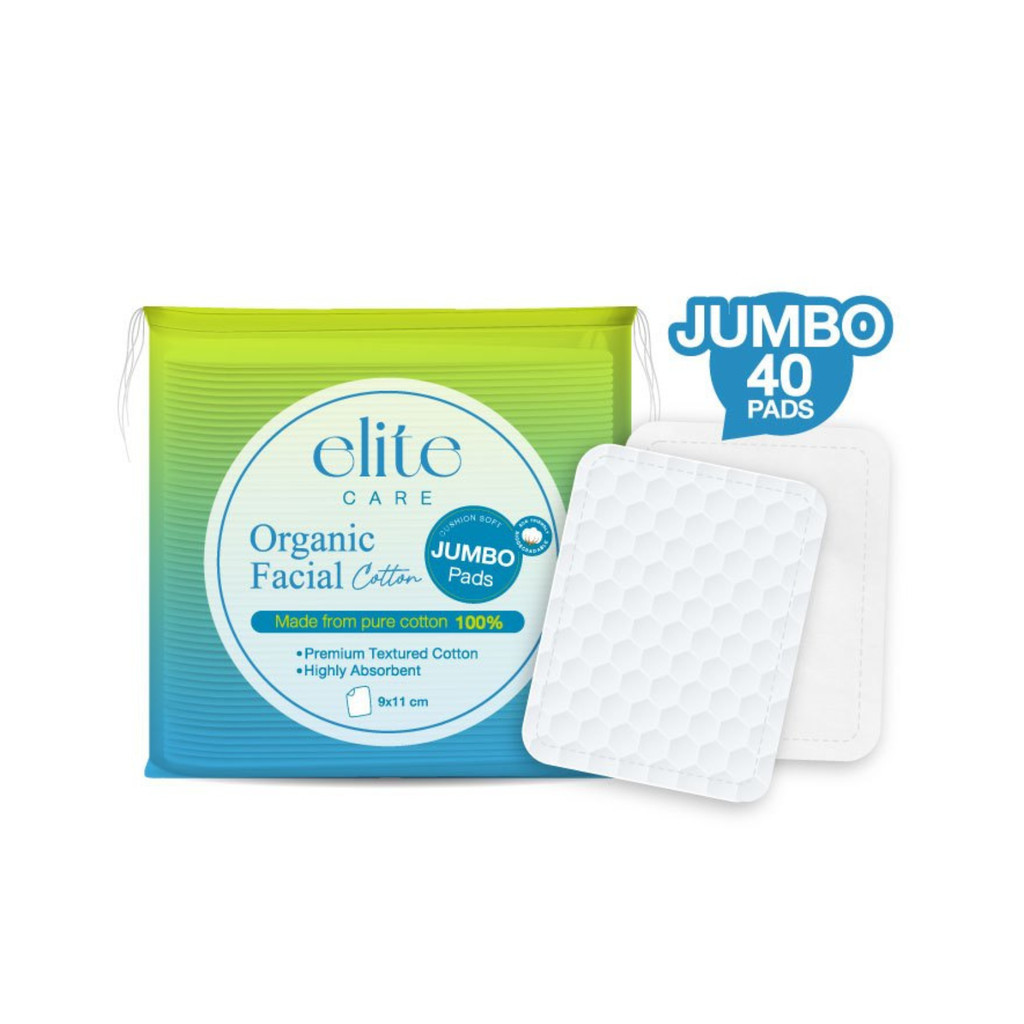 Elite care Organic Facial Cotton Pad สำลีแผ่นใหญ่ รีดขอบ เ อ่อนโยน (40 แผ่น)