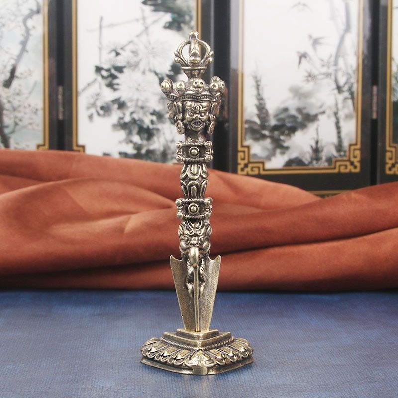 Retro ทองเหลืองสามด้าน Puba Vajra เดสก์ท็อปเครื่องประดับทิเบตศาสนา Dharma อุปกรณ์ Demon-Conquering P