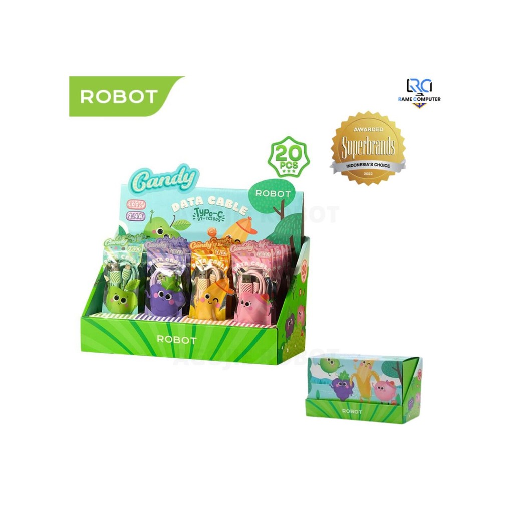 RAME คอมพิวเตอร์ ROBOT RT-TC100S Type C สายเคเบิลข้อมูล 100 ซม. 2.4A 1 กล่อง 20 ชิ้น