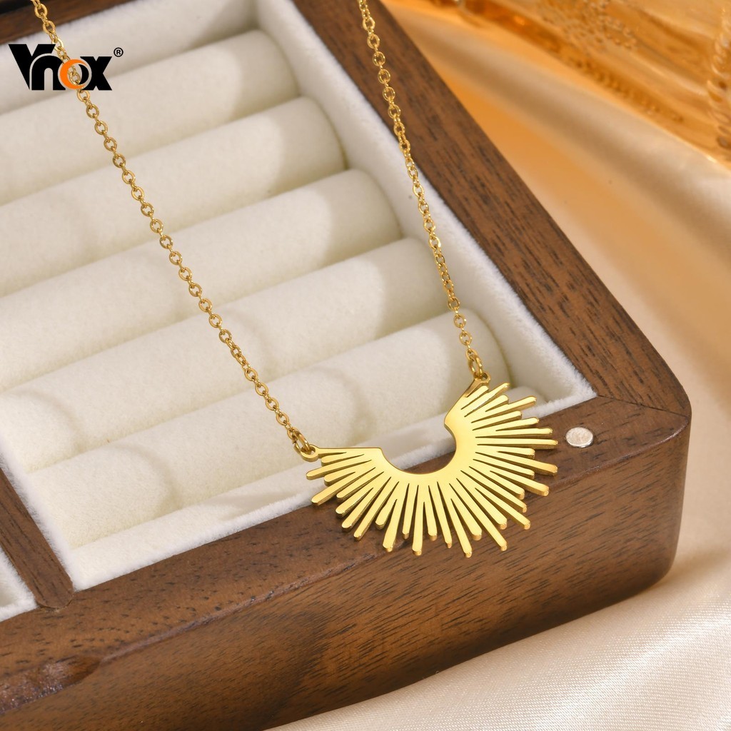 Vnox สร้อยคอจี้ดอกทานตะวันสําหรับผู้หญิง,สแตนเลสเรขาคณิต Choker Charm เครื่องประดับของขวัญ