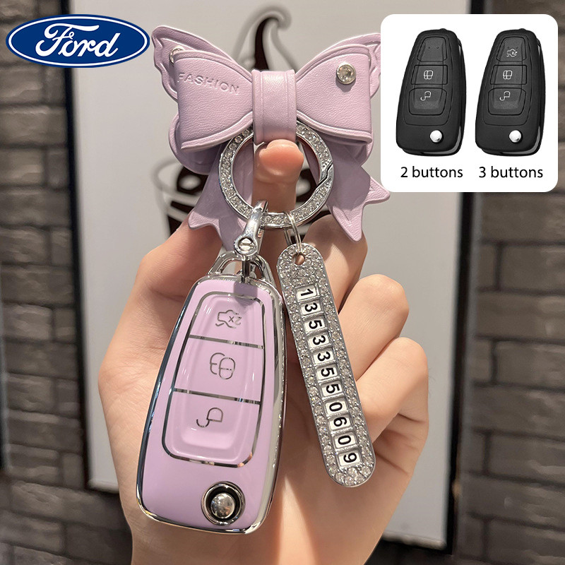 ฝาครอบเคสกุญแจรถ Ford เหมาะสําหรับ Ford Everest/Ranger/Focus TPU พวงกุญแจโบว์รถยนต์
