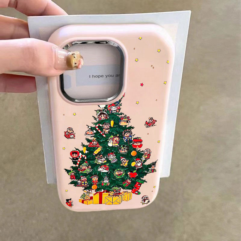 ส่งจากไทย ต้นคริสต์มาสการ์ตูนสัตว์เล็ก IPhone 16 15 11 13 14 12 Pro Max XR 7 8 SE2020 Solid Color Shockproof Case