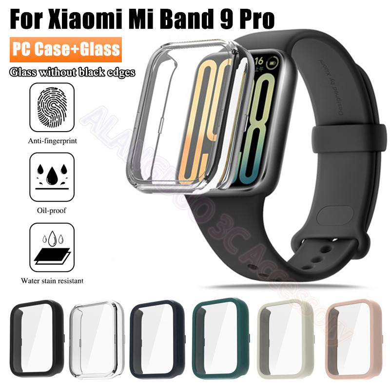 Xiaomi Smart Band 9 Pro กรณี PC คลุมทั้งหมด + กระจกนิรภัยโปร่งใส Hard Case สําหรับ Xiaomi Mi Band 9 Pro ปลอกอุปกรณ์เสริมไม่มีขอบสีดํา