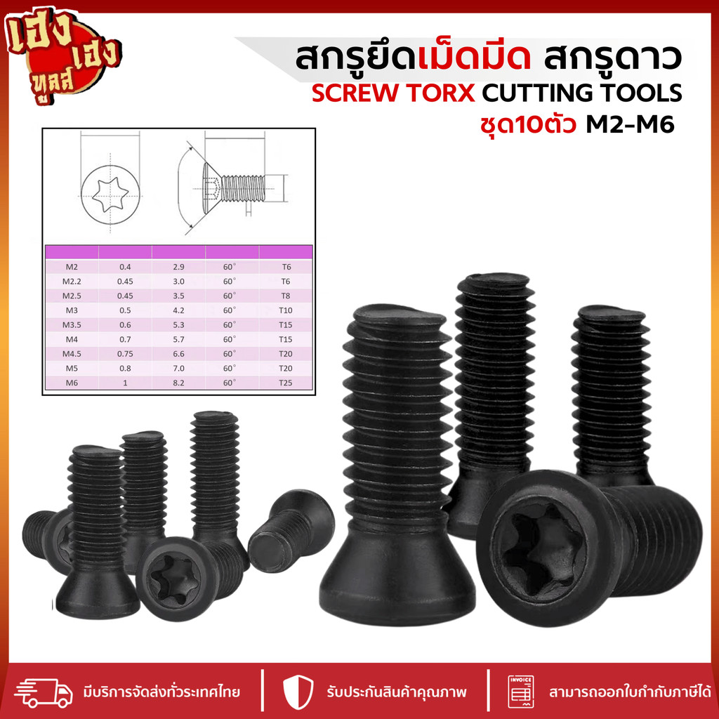 น๊อต สกรู สกรูเม็ดมีด สกรูยึดเม็ดมีด สกรูดาว Screw Torx cutting tools สกรูยึดมีดกลึง M2-M6 10ตัว