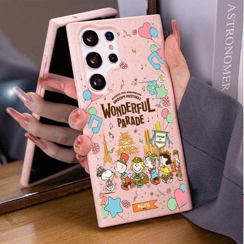 น่ารัก Wonderful Parade Snoopy เทศกาลเป็นมิตรกับสิ่งแวดล้อมฟางข้าวสาลีสําหรับ Samsung S25 Ultra S25 Plus S24/S23/S22/S21/S20 FE A12 A13 14 A15 A53 A55 ฝาครอบกันกระแทก