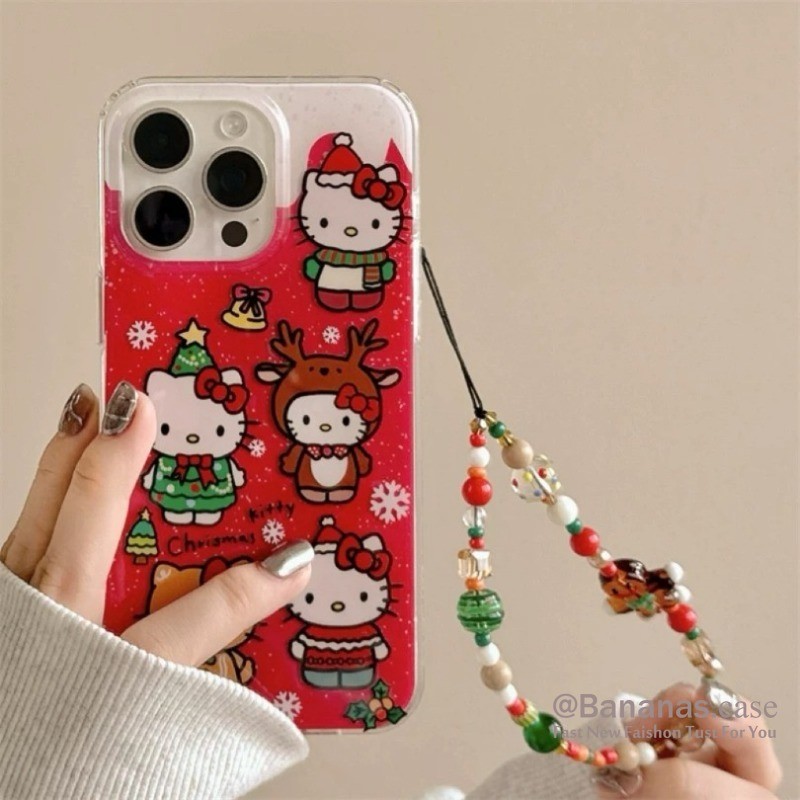 Iphone 16 15 14 13 12 11 Pro Max X Xr Xs Max 7 8 Plus SE2020 เคสโทรศัพท์การ์ตูนคริสต์มาสถุงน่อง + Lanyard กลับ Clear Soft Cover